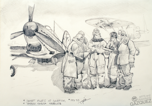 Sketch: Soviet Pilots at Briefing