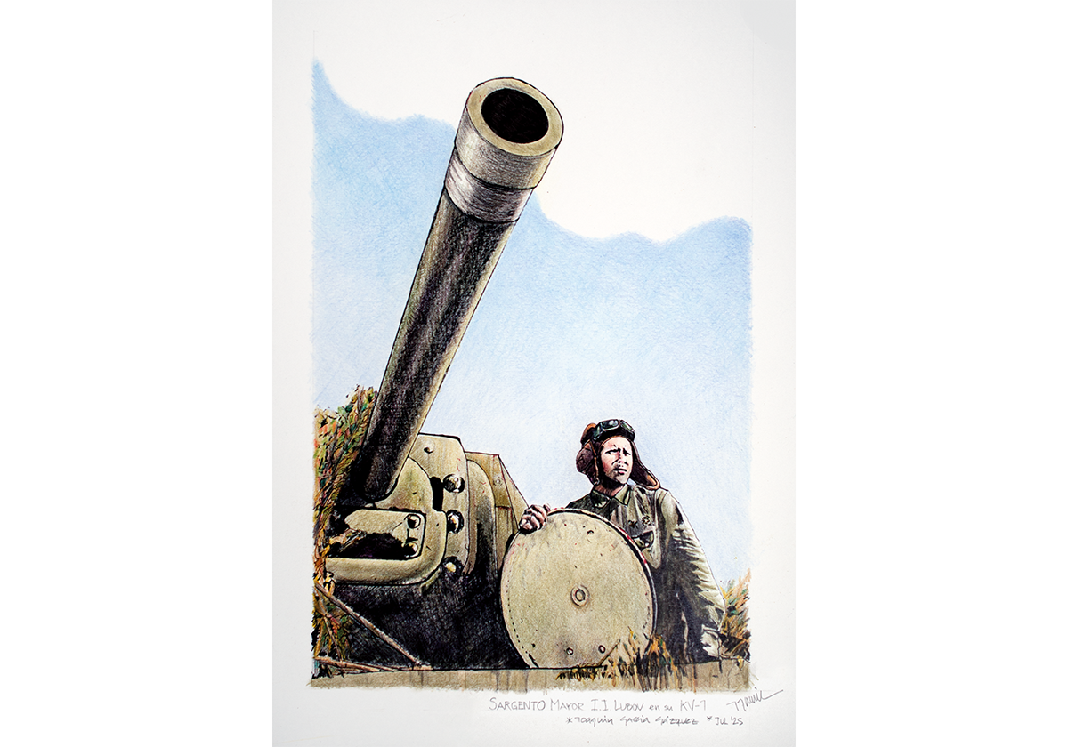 Colored Pencils: Seargent Major I.I. Lubov in his KV-1